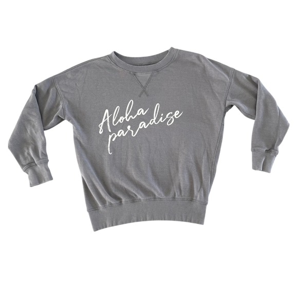 JaxSea Aloha Paradise Sweatshirt‎ Gray Pullover Crew Neck Reversible Size Small - Picture 4 of 10